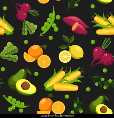 food pattern template fruits vegetables sketch colorful design