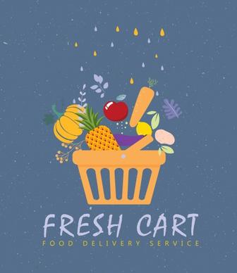 food service banner vegetable cart icons flat design