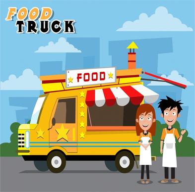 food truck and sellers design with colorful illustration