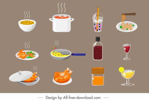 foods drinks sign icons colored classical design