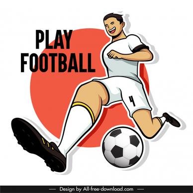 football banner template joyful player sketch cartoon design
