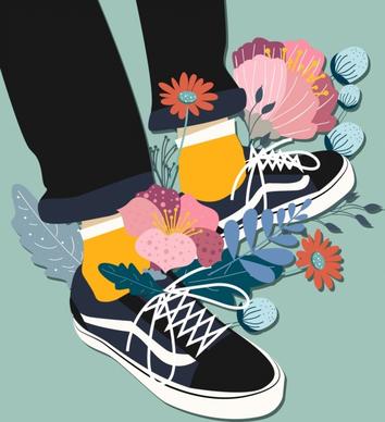 footwear advertising shoes legs flowers icons decor