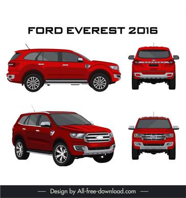 ford everest 2016 car model advertising template modern 3d different views sketch
