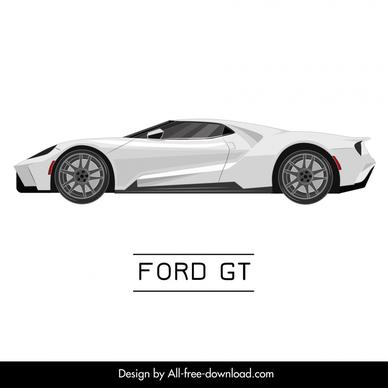 ford gt car model icon flat modern elegant side view sketch