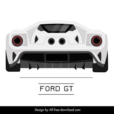 ford gt car model icon flat modern symmetric back view sketch