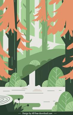 forest landscape painting colorful flat classic design