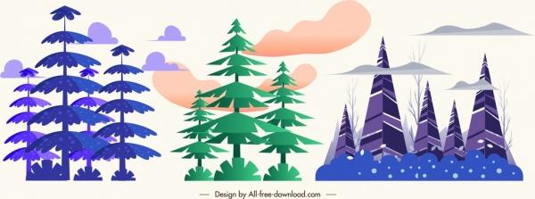 forest trees icons violet green design