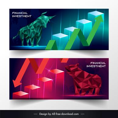forex stock trading banners  3d low polyogonal bull bear charts decorr