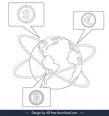 forex trading backdrop dynamic black white globe currency elements outline