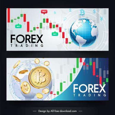 forex trading banners globe coins chart decor