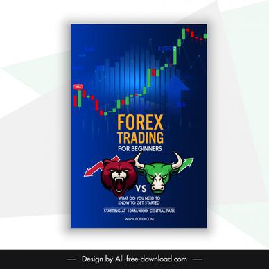  forex trading poster bull bear heads chart elements design