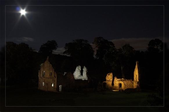 fountains abbey at night