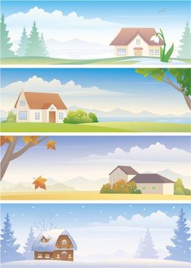 four seasons scenery vector