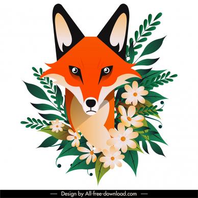 fox flower painting colorful classical flat sketch
