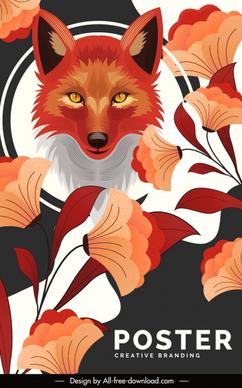 fox poster template orange color decor floral ornament