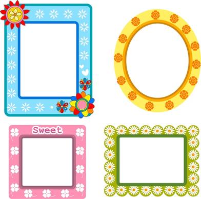 frames design collection various shapes with flowers style