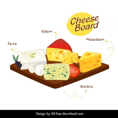 france cheese board advertising design elements set of cheese sketch 3d design 