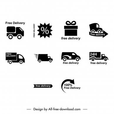 free delivery icons sets flat black white sketch