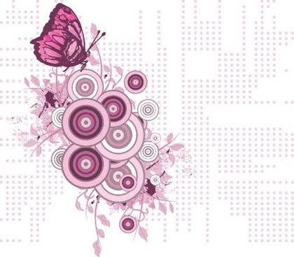 floral butterfly background violet circles decoration