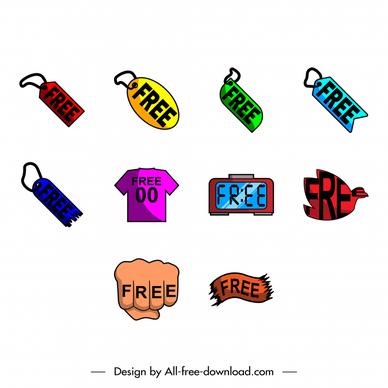 free label icon sets colorful flat symbols shapes sketch