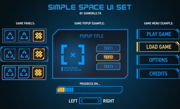 free psd file with good organized layers gui elements buttons popups game panels in blue scifi style