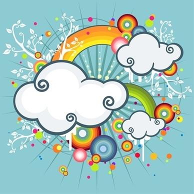 cloud rainbow background colorful cartoon style decoration