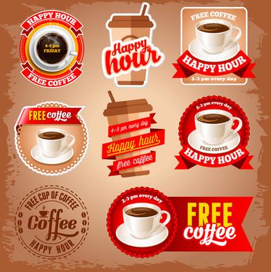 free red coffee labels vector