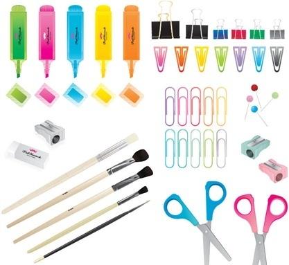 stationery icons collection various colored types realistic style