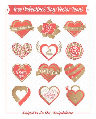 free valentines day hearts rose vector icons