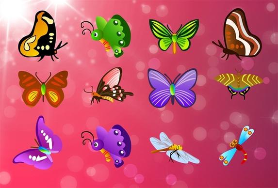 butterfly icons collection various colorful types