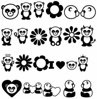 pandas icons collection black white design love style