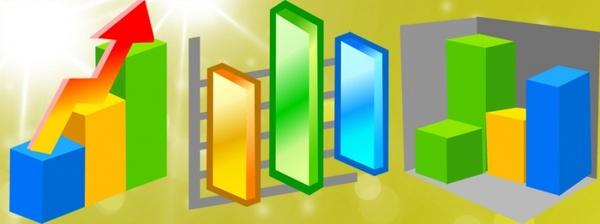 chart icons collection 3d colorful columns design
