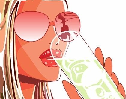 stylish girl icon colored design drinking water posing