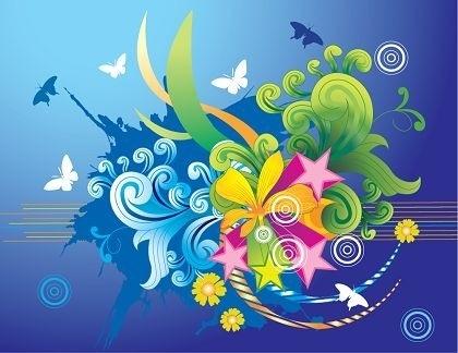 colorful flowers butterflies background eventful curves style
