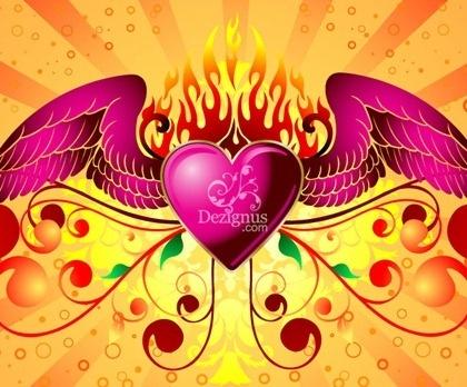 flaming winged heart icon colorful symbols decoration
