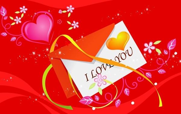 valentine envelope design colored hearts flowers curves ribbon decoration