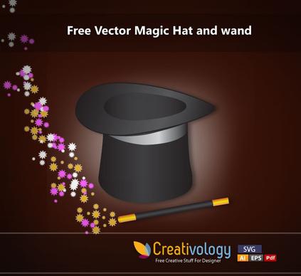 Free Vector Magic Hat and wand 