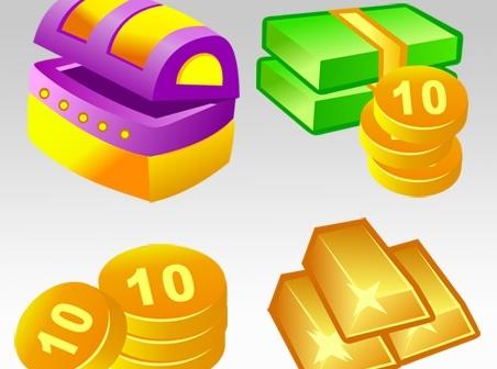 coins gold money treasure icons shiny colorful design