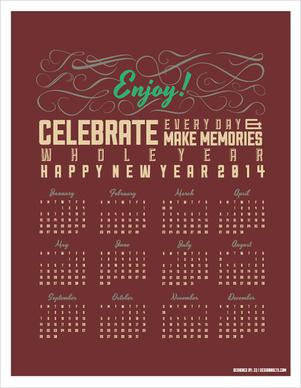 free vector retro printable calendar 2014