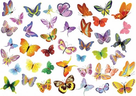 Free Vector Set of Butterflies Decoration