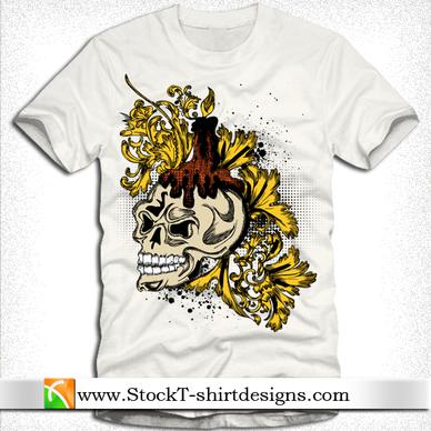 free vector skull and floral tshirt design