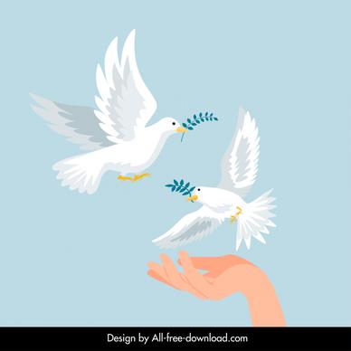 freedom dove backdrop template dynamic flying birds hand sketch