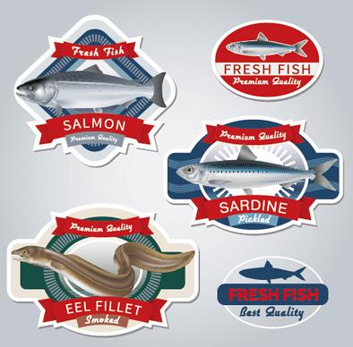 fresh fish labels design vector
