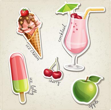 fresh fruit and ice cream vector set