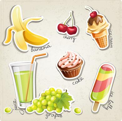 fresh fruit and ice cream vector set