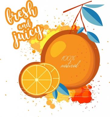 fresh fruit background orange slice icon colored grunge