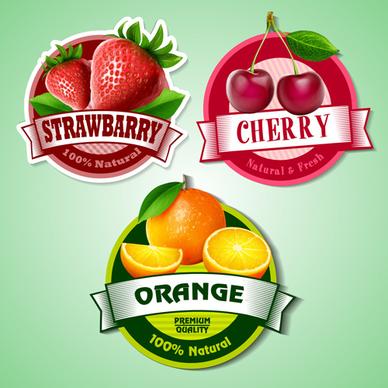 fresh fruits labels shiny vector