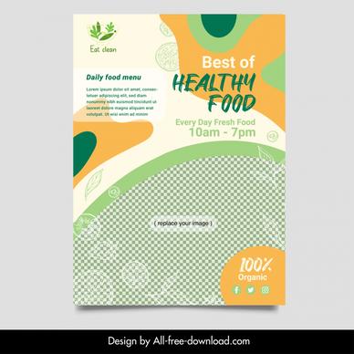 fresh healthy food flyer template classical checkered curves food elements