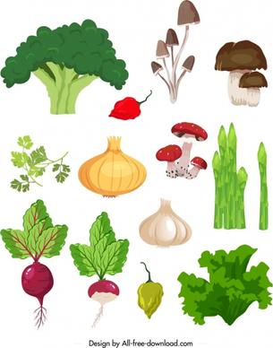 fresh ingredients icons colorful classical design