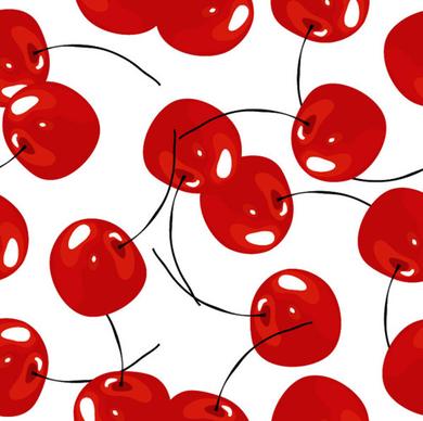 fresh red cherries vector seamless pattern